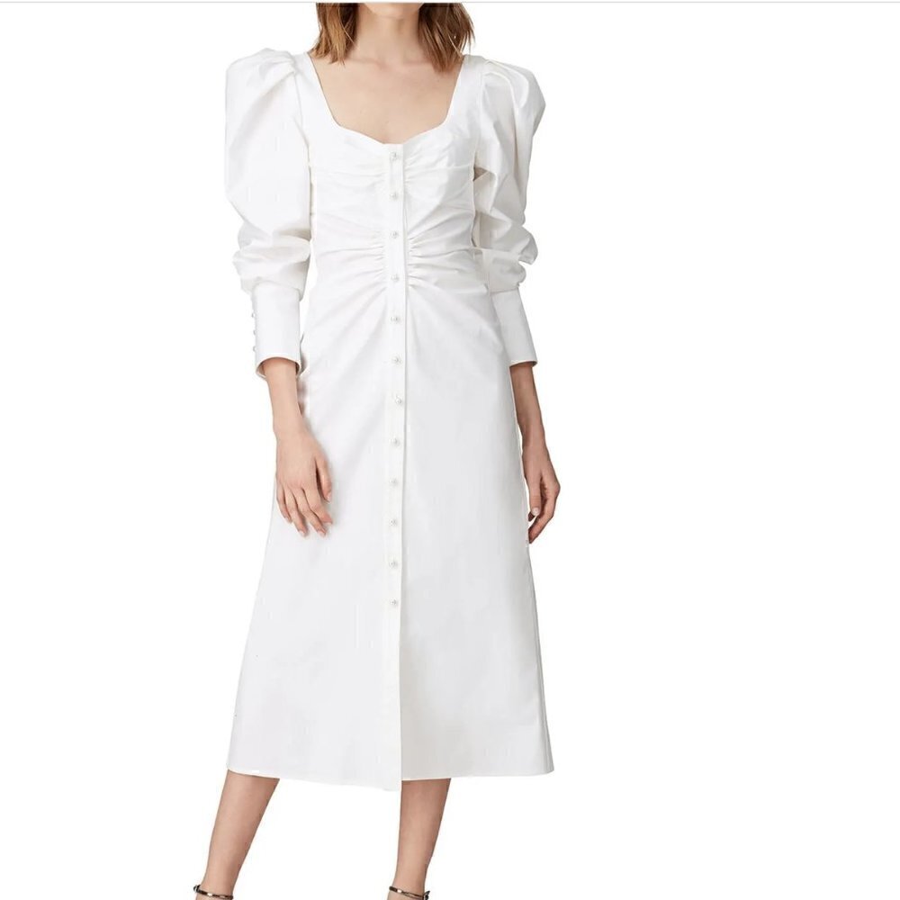Prabal Gurung  Ruched Button Up Dress White 2